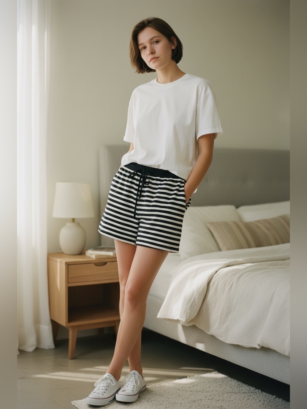 Kim Rogers Navy and White Striped Knit Shorts